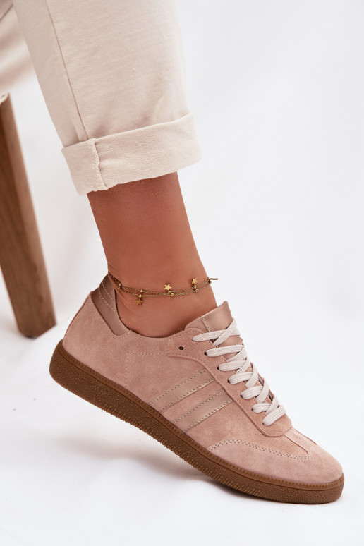 Zazoo N1068 iš dirbtinės zomšos žemi sportiniai batai moterims rožinės spalvos