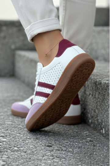 Dirbtinės odos su ažūro elementais sportiniai batai moterims Zazoo N1318 baltos-violetinės spalvos 2