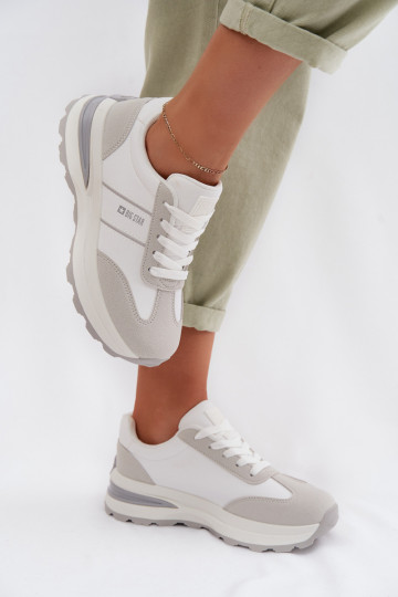 Sneakers modelio batai sportiniai bateliai Moteriškas Big Star TT274879 HI-POLY SYSTEM Baltos-pilkos spalvos