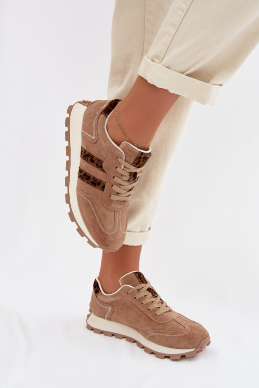 iš zomšos Sneakers modelio batai Moteriškas su platforma su leopardo kailio raštais S.Barski LR61-7071 rudos spalvos