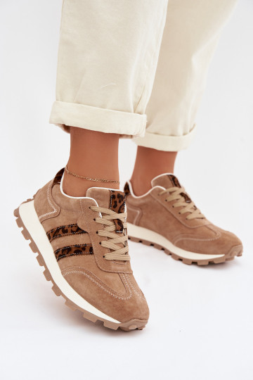 iš zomšos Sneakers modelio batai Moteriškas su platforma su leopardo kailio raštais S.Barski LR61-7071 rudos spalvos 2