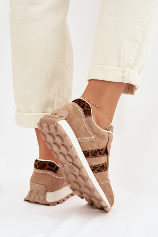 iš zomšos Sneakers modelio batai Moteriškas su platforma su leopardo kailio raštais S.Barski LR61-7071 rudos spalvos