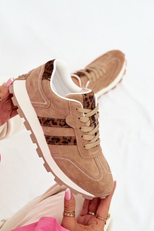 iš zomšos Sneakers modelio batai Moteriškas su platforma su leopardo kailio raštais S.Barski LR61-7071 rudos spalvos