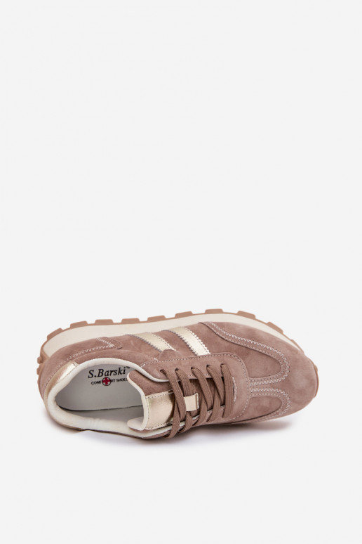 iš zomšos Sneakers modelio batai Moteriškas su platforma S.Barski LR61-7097 smėlio spalvos