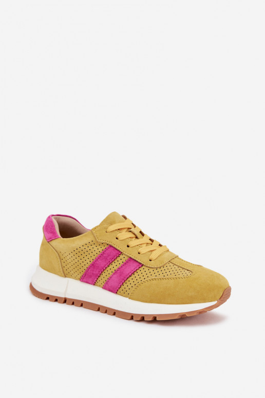 Sneakers modelio batai MoteriškassuĮjungtaturalnego iš zomšosu geltonos spalvos Tai turirceline