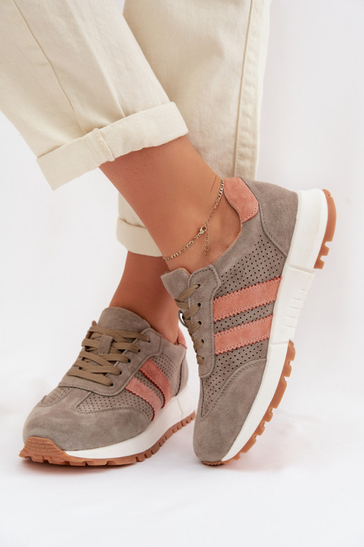 Sneakers modelio batai MoteriškassuĮjungtaturalnego iš zomšosu chaki spalvos Tai turirceline