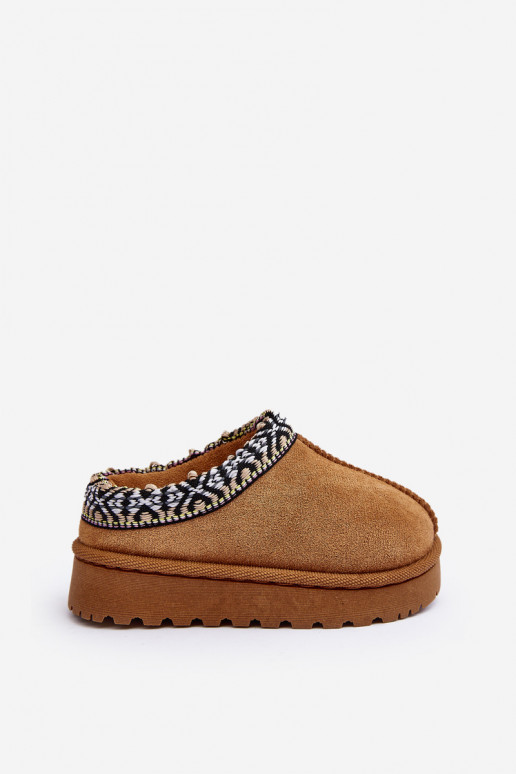 Šlepetės Vaikiški Įsispiriamo modelio pašiltinti rudos spalvos Olivane