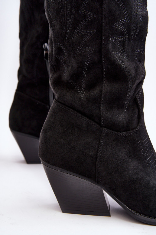 Moteriškas ilgaauliai batai kaubojiško stiliaus su kulniukais juodos spalvos Sloana