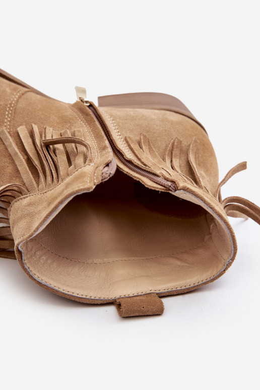 Zazoo 3430 Zomšiniai batai Moteriškas su kutais smėlio spalvos