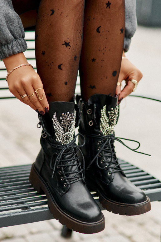 Eko Oda Darbiniai kulkšnies batai Su dekoracija pašiltinti D&A MR880-080 juodos spalvos