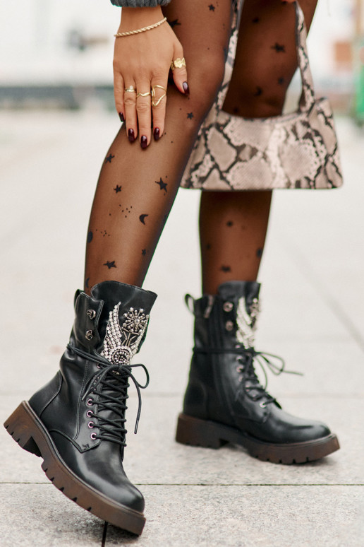 Eko Oda Darbiniai kulkšnies batai Su dekoracija pašiltinti D&A MR880-080 juodos spalvos