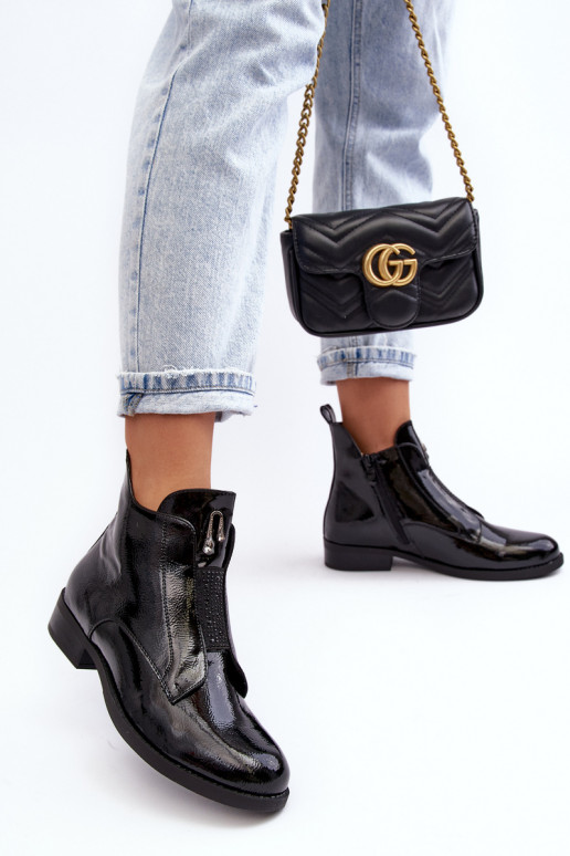 su lako efektu Moteriški aulinukai su plačiais kulniukais pašiltinti juodos spalvos S.Barski HY75-120 juodos spalvos