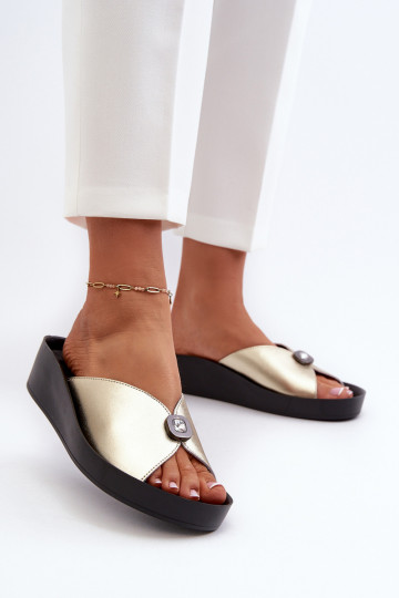 Odinės šlepetės Moteriškas su ornamentais aukso spalvos S.Barski KV27-027