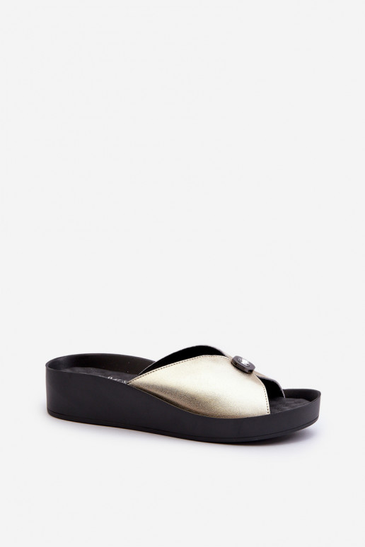 Odinės šlepetės Moteriškas su ornamentais aukso spalvos S.Barski KV27-027