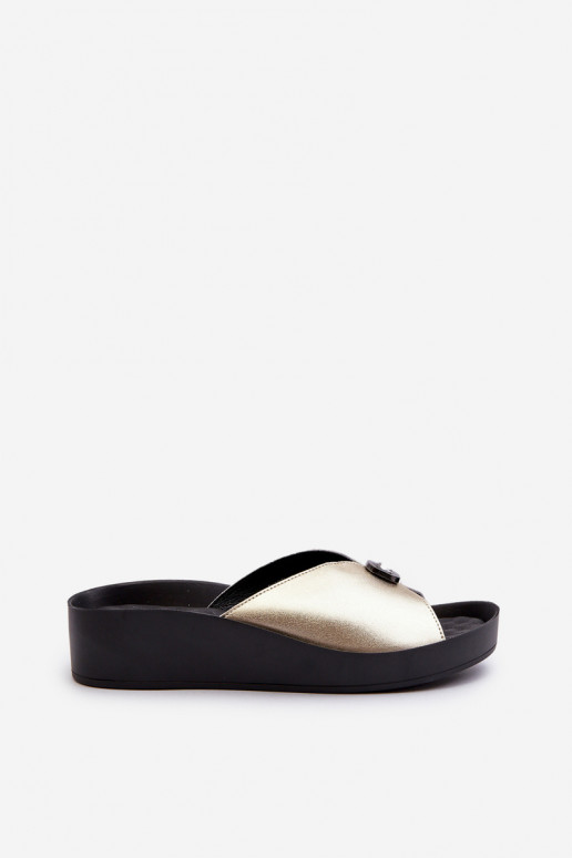 Odinės šlepetės Moteriškas su ornamentais aukso spalvos S.Barski KV27-027