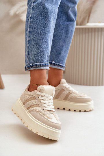 pašiltinti Sneakers modelio batai Moteriškas su platforma su pašiltinimu smėlio spalvos Daivlene 2