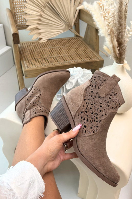 Ažūriniai aulinukai kaubojiško stiliaus moteriški su kulniukais S.Barski HY61-8012 rudos spalvos