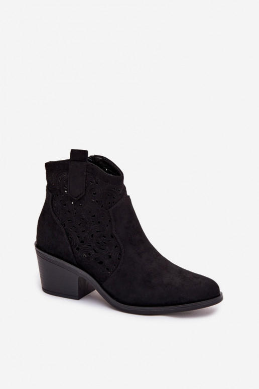 Ažūriniai moteriški kaubojiško stiliaus aulinukai su kulniukais S.Barski HY61-8012 juodos spalvos