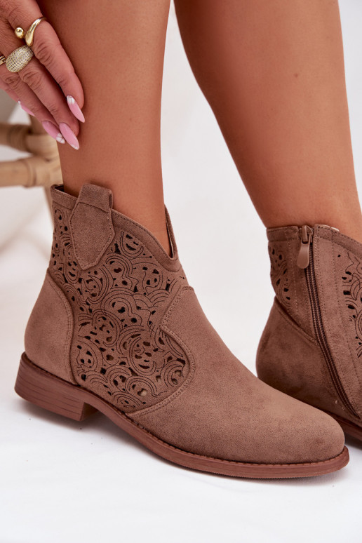 Ažūriniai moteriški aulinukai su plačiais kulniukais S.Barski HY61-8026 rudos spalvos