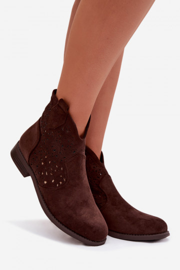 Ažūriniai moteriški aulinukai su plačiais kulniukais S.Barski HY61-8026 šokoladinės spalvos 2