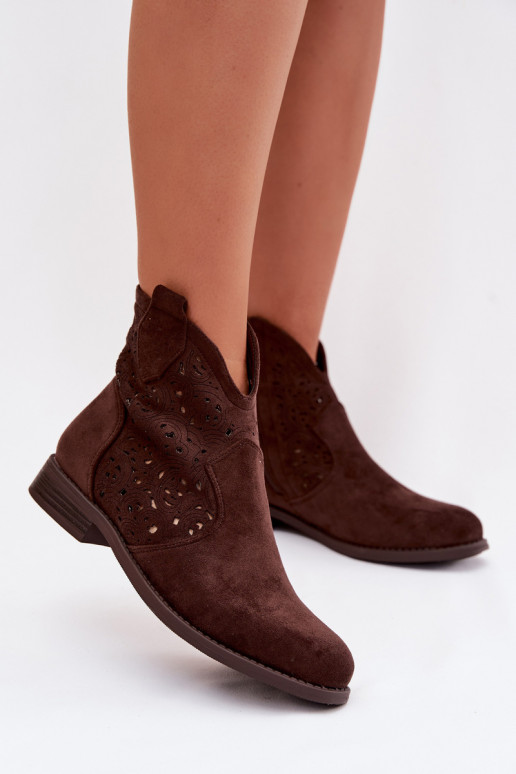 Ažūriniai moteriški aulinukai su plačiais kulniukais S.Barski HY61-8026 šokoladinės spalvos