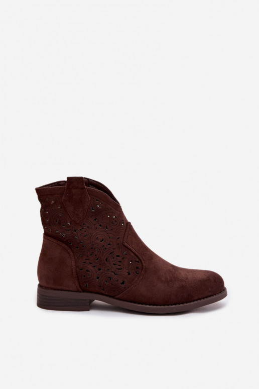 Ažūriniai moteriški aulinukai su plačiais kulniukais S.Barski HY61-8026 šokoladinės spalvos