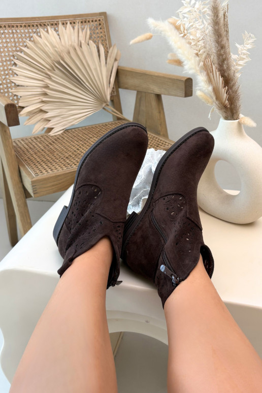 Ažūriniai moteriški aulinukai su plačiais kulniukais S.Barski HY61-8026 šokoladinės spalvos