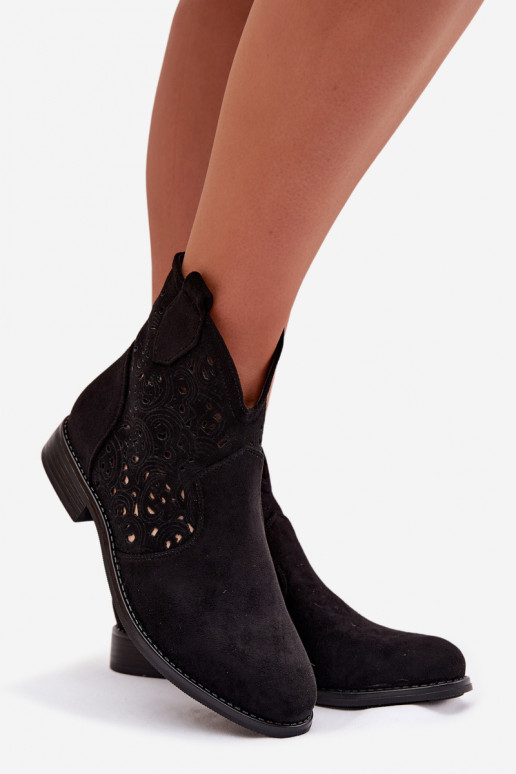 Ažūriniai moteriški aulinukai su plačiais kulniukais S.Barski HY61-8026 juodos spalvos