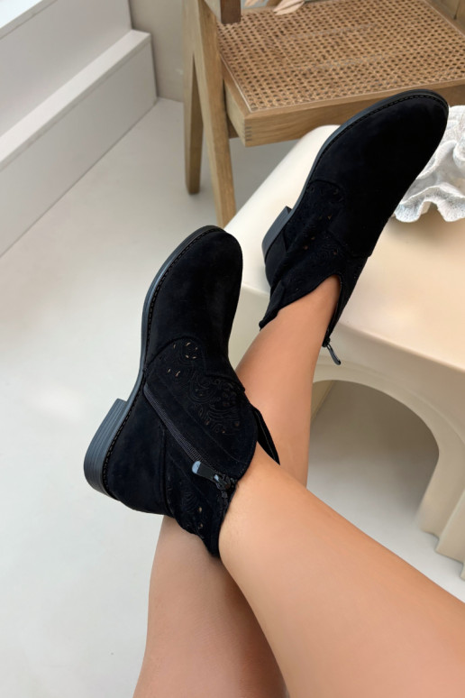 Ažūriniai moteriški aulinukai su plačiais kulniukais S.Barski HY61-8026 juodos spalvos