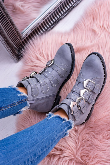 Lu Boo pilkos spalvos Aulinukai Virginia Rock Star su kniedėmis su sagtelėmis iš zomšos 2