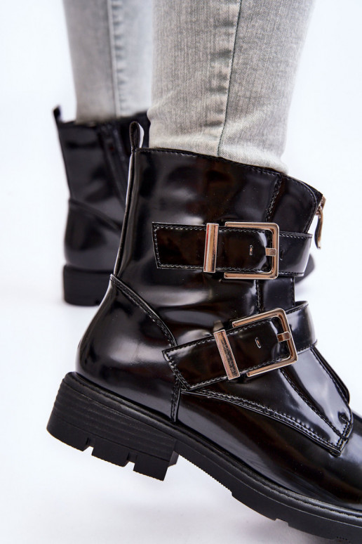 Moteriškas pašiltinti Aulinukai su plačiais kulniukais su užtrauktukais juodos spalvos Joshie