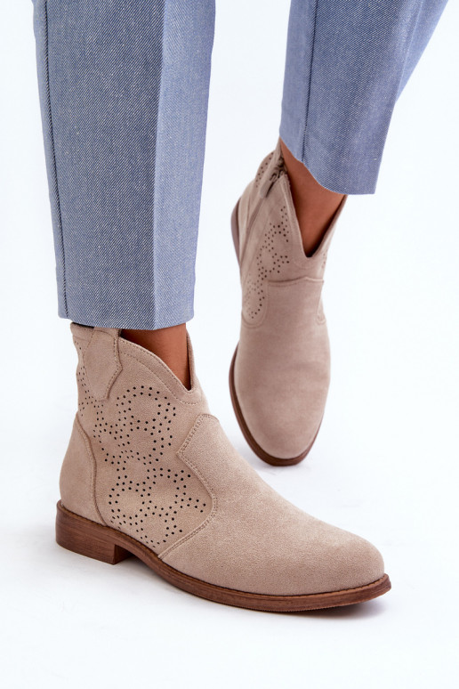 Ažūriniai aulinukai Moteriškas su plačiais kulniukais dramblio kaulo spalvos S.Barski HY66-151