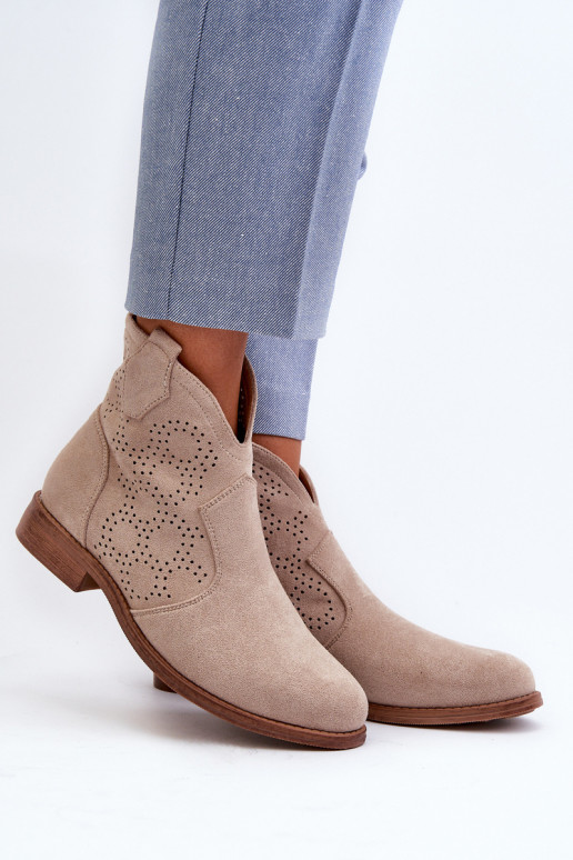 Ažūriniai aulinukai Moteriškas su plačiais kulniukais dramblio kaulo spalvos S.Barski HY66-151