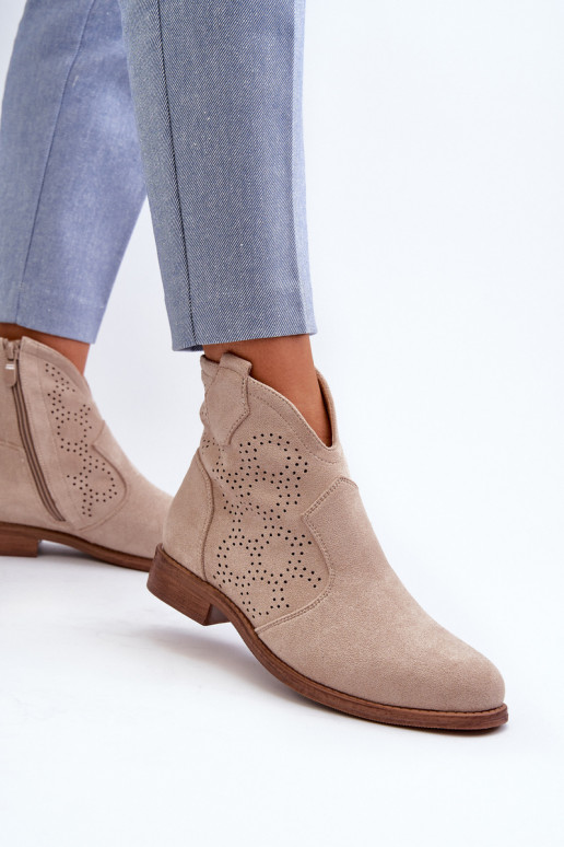 Ažūriniai aulinukai Moteriškas su plačiais kulniukais dramblio kaulo spalvos S.Barski HY66-151