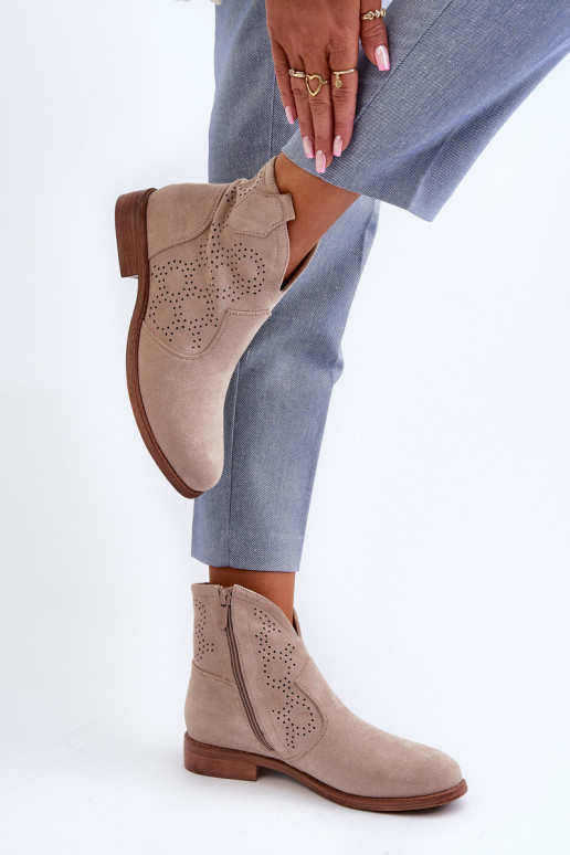 Ažūriniai aulinukai Moteriškas su plačiais kulniukais dramblio kaulo spalvos S.Barski HY66-151