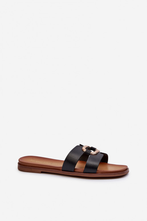 lygiapadžiai Moteriškos šlepetės iš eko odos Sergio Leone SK077H juodos spalvos