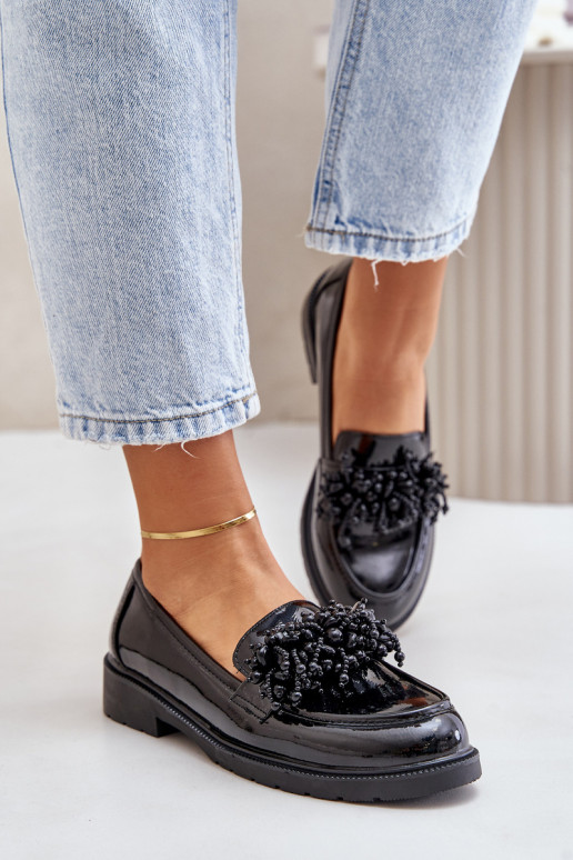 Moteriškas Mokasinai su lako efektu S.Barski HY369A juodos spalvos