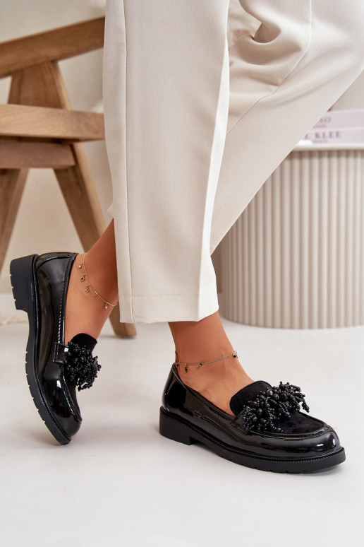 Moteriškas Mokasinai su lako efektu S.Barski HY369A juodos spalvos