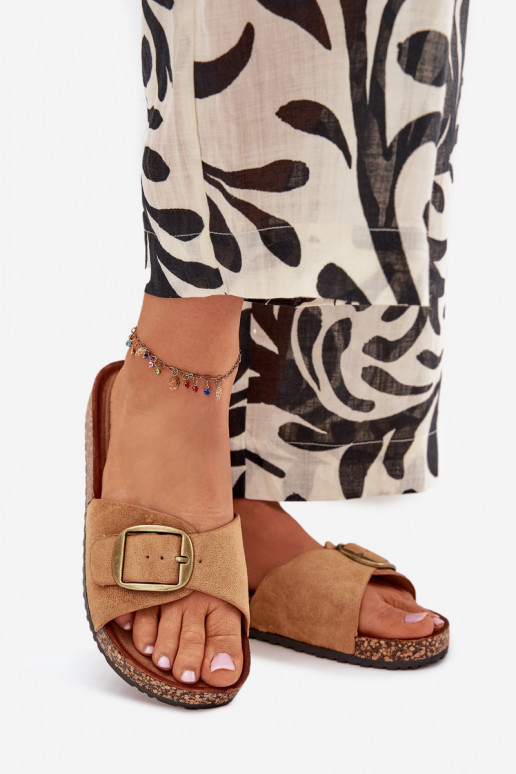 Moteriškos šlepetės su sagtimis su platforma rudos spalvos Zavira