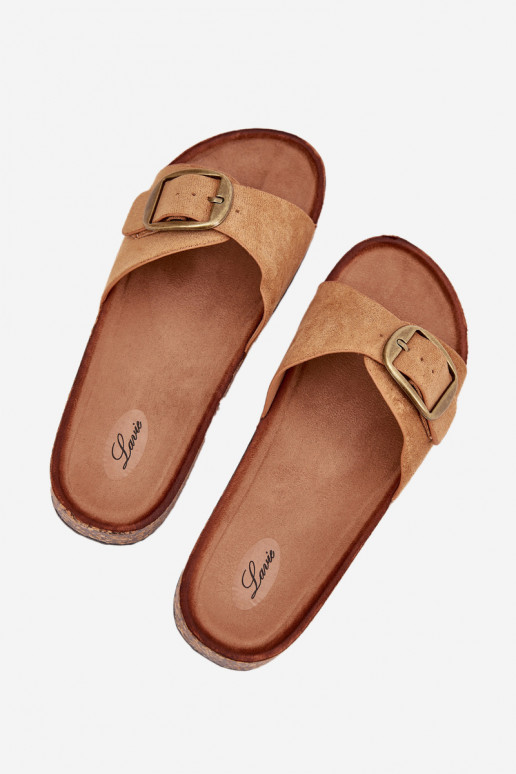 Moteriškos šlepetės su sagtimis su platforma rudos spalvos Zavira