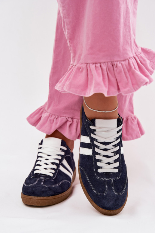 Zazoo N1068 iš zomšos Žemas Sneakers modelio batai Moteriškas tamsiai mėlynos spalvos