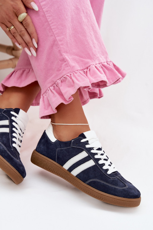 Zazoo N1068 iš zomšos Žemas Sneakers modelio batai Moteriškas tamsiai mėlynos spalvos