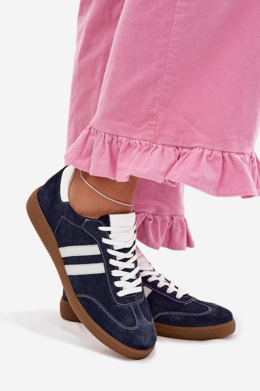 Zazoo N1068 iš zomšos Žemas Sneakers modelio batai Moteriškas tamsiai mėlynos spalvos