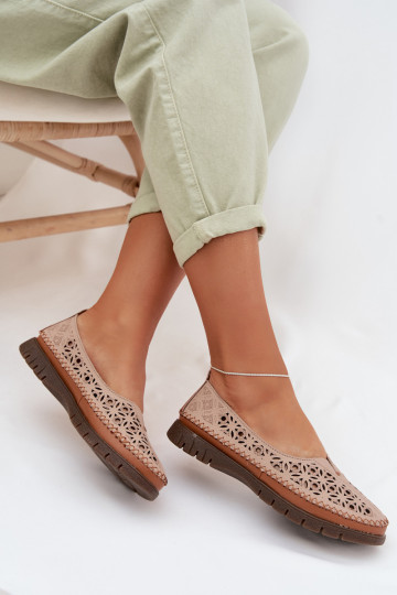 Ažūrinės balerinos MoteriškassuĮjungtaturalnej Skóry Sergio Leone SP-006 rožinės spalvos