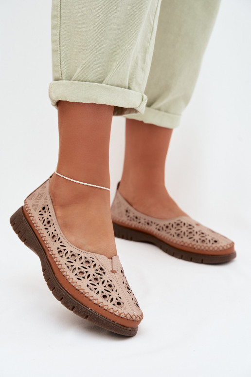 Ažūrinės balerinos MoteriškassuĮjungtaturalnej Skóry Sergio Leone SP-006 rožinės spalvos