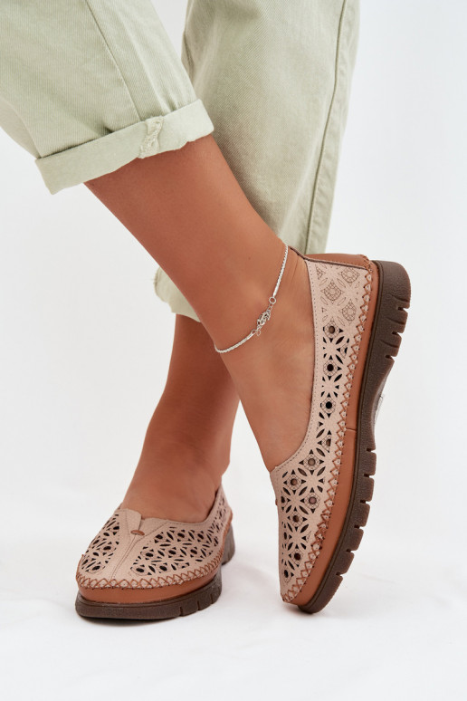 Ažūrinės balerinos MoteriškassuĮjungtaturalnej Skóry Sergio Leone SP-006 rožinės spalvos