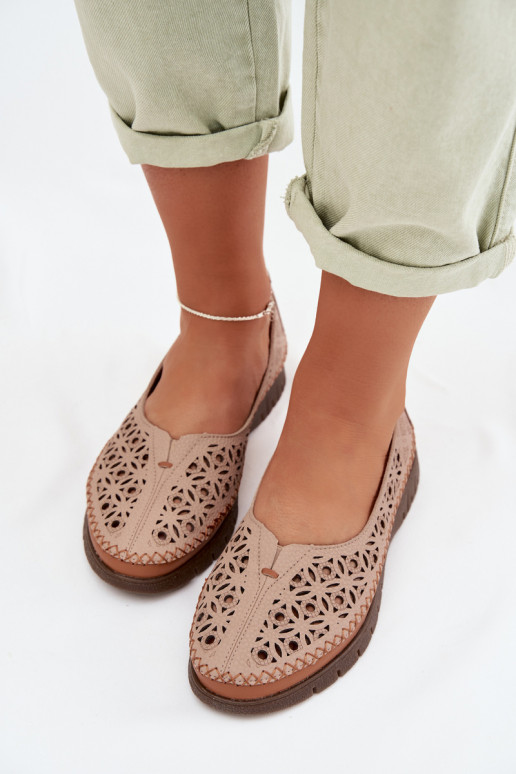 Ažūrinės balerinos MoteriškassuĮjungtaturalnej Skóry Sergio Leone SP-006 rožinės spalvos