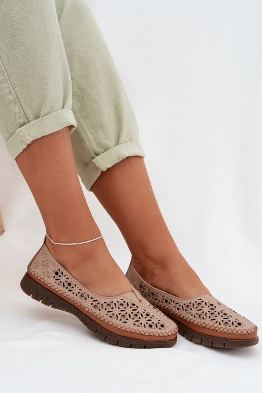 Ažūrinės balerinos MoteriškassuĮjungtaturalnej Skóry Sergio Leone SP-006 rožinės spalvos