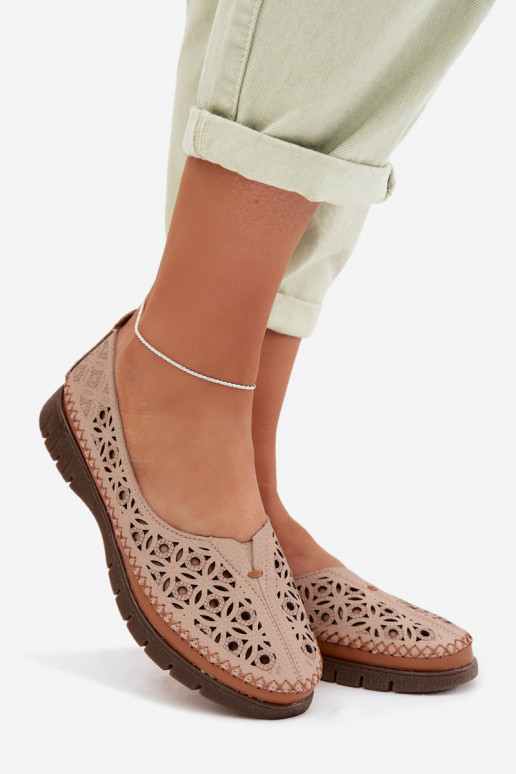 Ažūrinės balerinos MoteriškassuĮjungtaturalnej Skóry Sergio Leone SP-006 rožinės spalvos