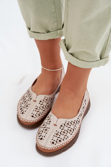 Ažūrinės balerinos MoteriškassuĮjungtaturalnej Skóry Sergio Leone SP-006 pilkos spalvos